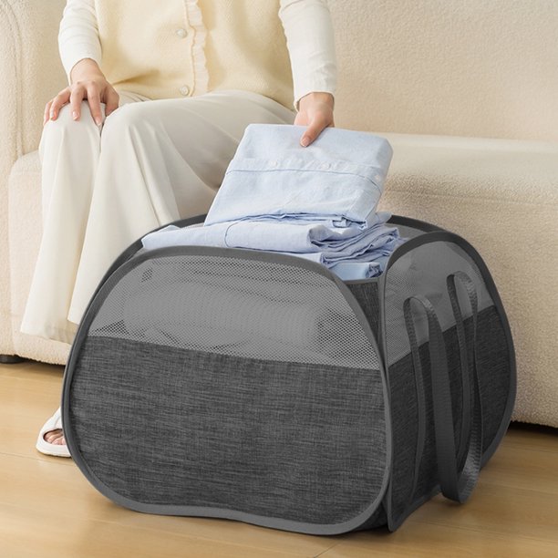 Organizadores de armario y almacenamiento, Organización y almacenamiento, Contenedores de almacenamiento, Cesto de malla para ropa sucia con abertura amplia y bolsillo lateral, transpirable, resistent