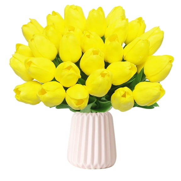 HUONA Artificial Tulips Imitation Tulips Artificial Flower Long Stem Tulips Flower Arrangement Vivid Beautiful Weeding Dinner Festive Atmosphere Decoration 20PCS Yellow