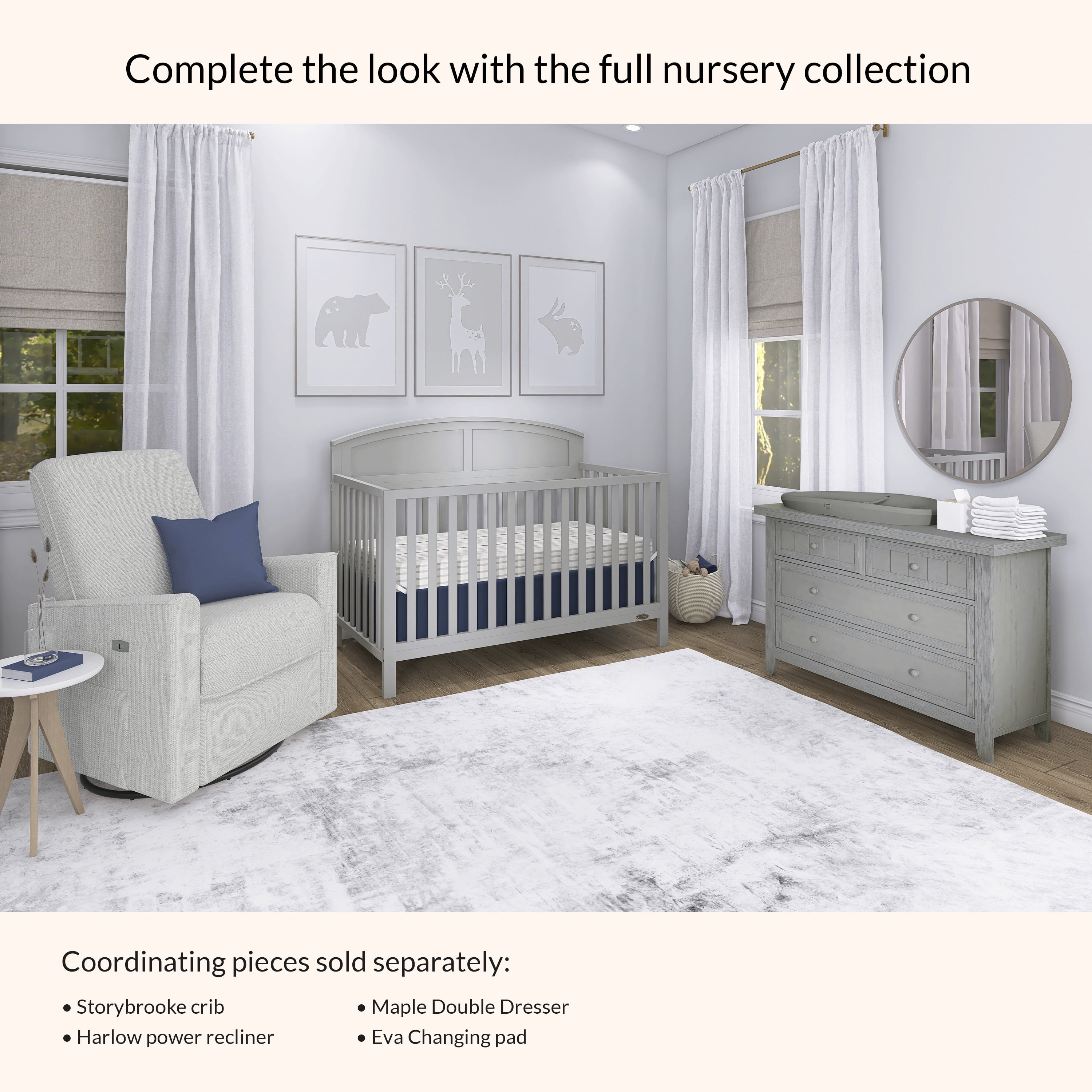 Dream On Me Storybrooke 5 in 1 Convertible Crib, Pebble Gray