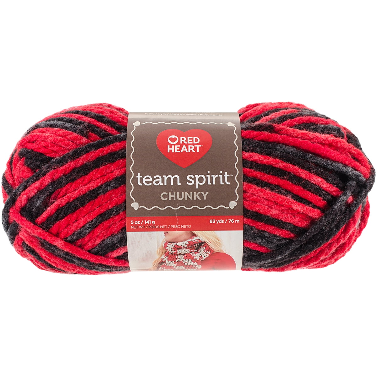 Red Heart Team Spirit Chunky Yarn, Red and Black