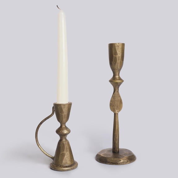 YANGLI Antique Brass Cast Iron Candle Holders Set of 2 - Vintage Taper Candlesticks for Table Centerpiece, Home Decor