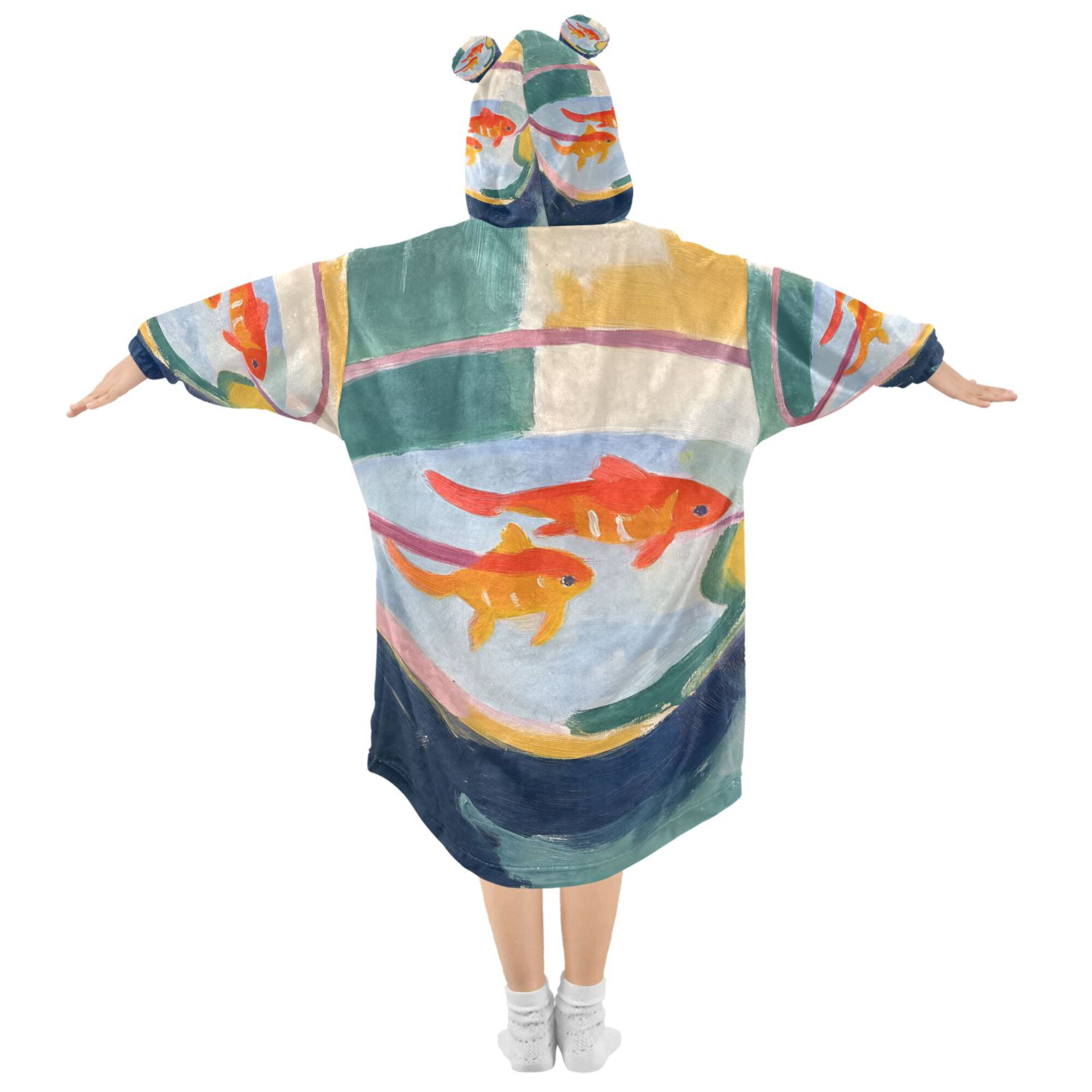 FORMRS Wearable Blanket Hoodie with Sleeves for Kids Cozy Flannel Sweatshirt, Goldfish Bowl