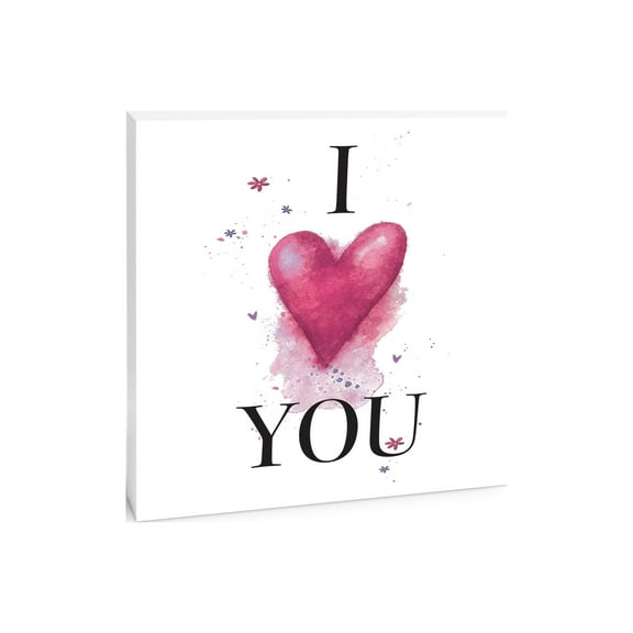 I Heart You White Heart Splash 10 x 10 Wood Tabletop Sign Plaque