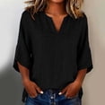 thumbnail image 4 of Linen Tops for Women Split V Neck Blouses Womens Loose Fit Casual Tshirts 3/4 Length Sleeve Solid Blouses Women Trendy Summer Outfits, 4 of 6