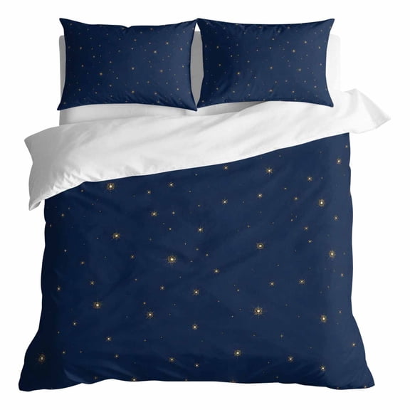 Duvet Cover Queen Size 3 Piece Bedding Set, Navy Blue Starry Sky Stars Soft Breathable Comforter Cover with 2 Pillow Shams, Modern Minimalist Style Luxury Duvet Covers with Zipper Closure