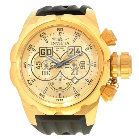 Invicta 21628 Men's Russian Diver Gold Dial Black Silicone Strap Chronograph Watch