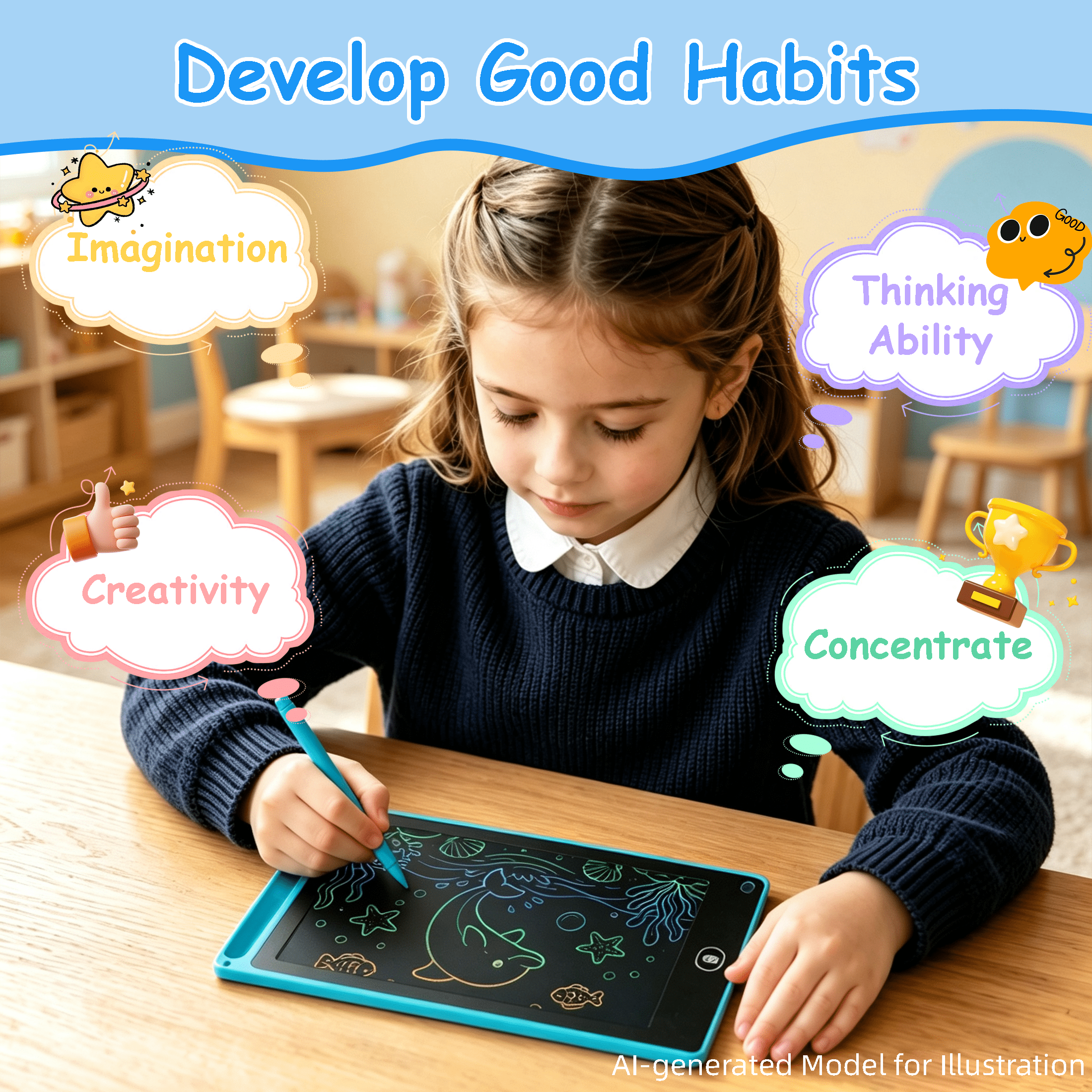2 Pack 8.5 Inch LCD Writing Tablet for Kids, Colorful Screen Doodle Board, Reusable Electronic Drawing Pad with Erase‑Lock Function, Educational Drawing Toy Gift for Boys Girls