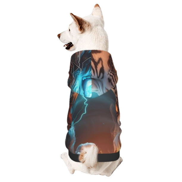 Fotbe Blue Dragon And White Tiger Sudadera con Estampado para Perros Pequeños – Suéter con Capucha para Mascotas, Tela Suave de Forro Polar con Bolsillo-XX-Large