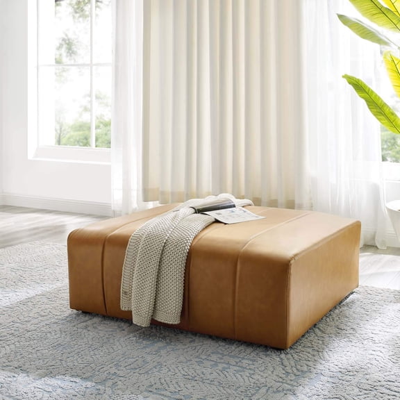 Modway Bartlett Modern Upholstered Faux Leather Ottoman in Tan