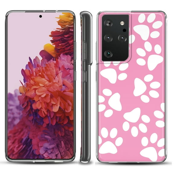 Slim-Fit Lightweight Protective Phone Case compatible with Samsung Galaxy S21 ULTRA 5G, by OneToughShield ® - Pet Paw/ Pink