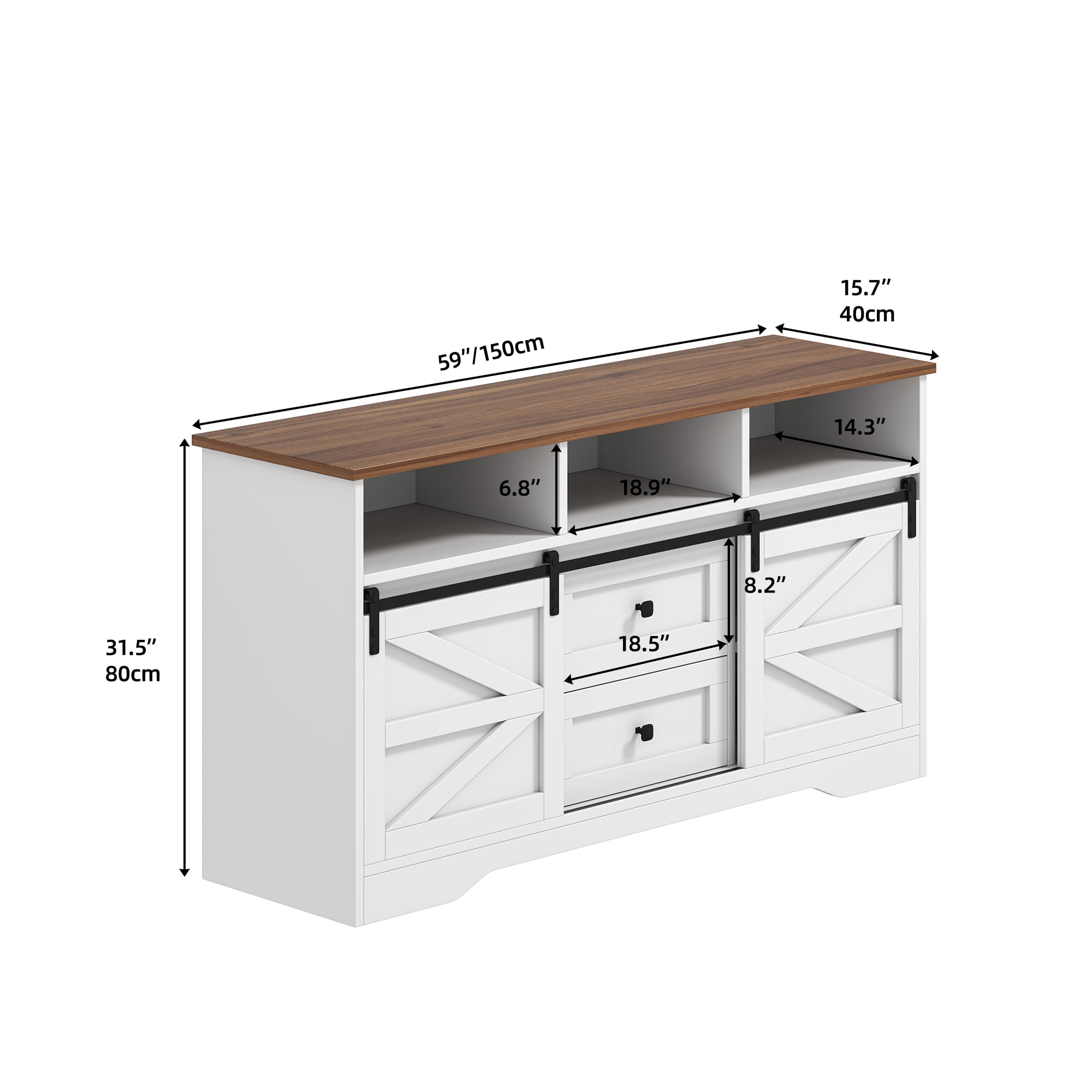 Uforic Farmhouse Buffet Sideboard Cabinet w/ Sliding Doors, Drawers for Kitchen, Living Room, White