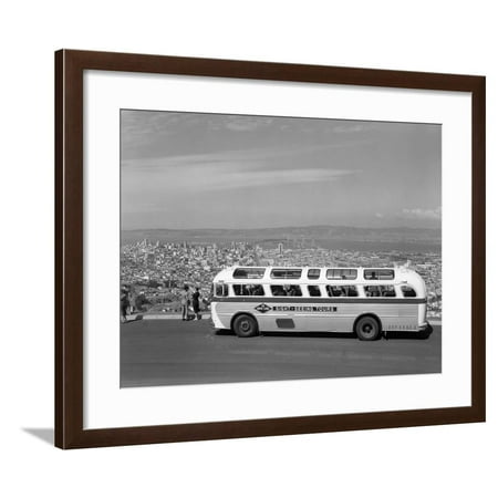 1950s Sightseeing Tour Bus Parked at Twin Peaks for View of San Francisco and Bay Area California Framed Print Wall