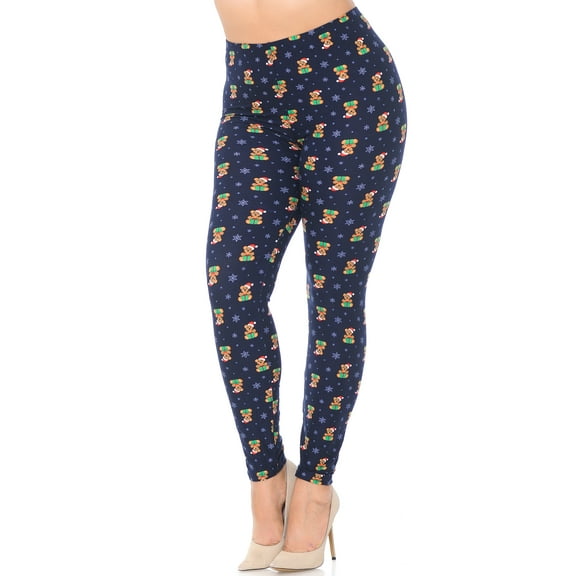 Buttery Soft Christmas Teddy Bears Extra Plus size Leggings - 3X-5X (XPlus One Size,Navy)