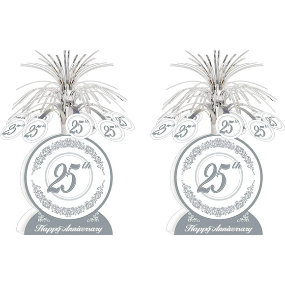 Beistle S50513AZ2 Centres de Table 25e Anniversaire 2 Pcs, 13 Pouces, Argent/blanc