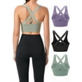 thumbnail image 3 of Hanerdun 3 Pack Womens Sports Bras Cross Back Padded Seamless Workout Running Yoga Activewear Black/Purple/Green L, 3 of 10