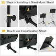 thumbnail image 3 of Donner Sheet Music Stand with Light, Portable Metal Tabletop Music Book Stand for Guitar, Ukulele, Violin, 3 of 7