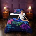 thumbnail image 4 of Manfei Neon Dinosaur Wildlife Twin Comforter Sets,Gothic Cloud Stars Bedding Set,Blue Pink,Black Reversible,2pcs,1 Comforter and 1 Pillowcase, 4 of 7