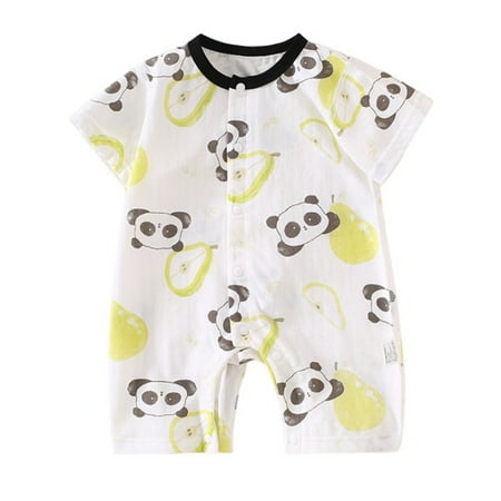 

Jamicy Newborn Romper Children Summer Thin Newborn Cotton Printing Round Neck Short Sleeved Short Suit Rompers White