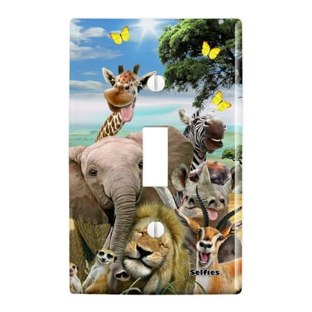 Africa Animals Selfie Giraffe Elephant Lion Zebra Plastic Wall Decor Toggle Light Switch Plate Cover
