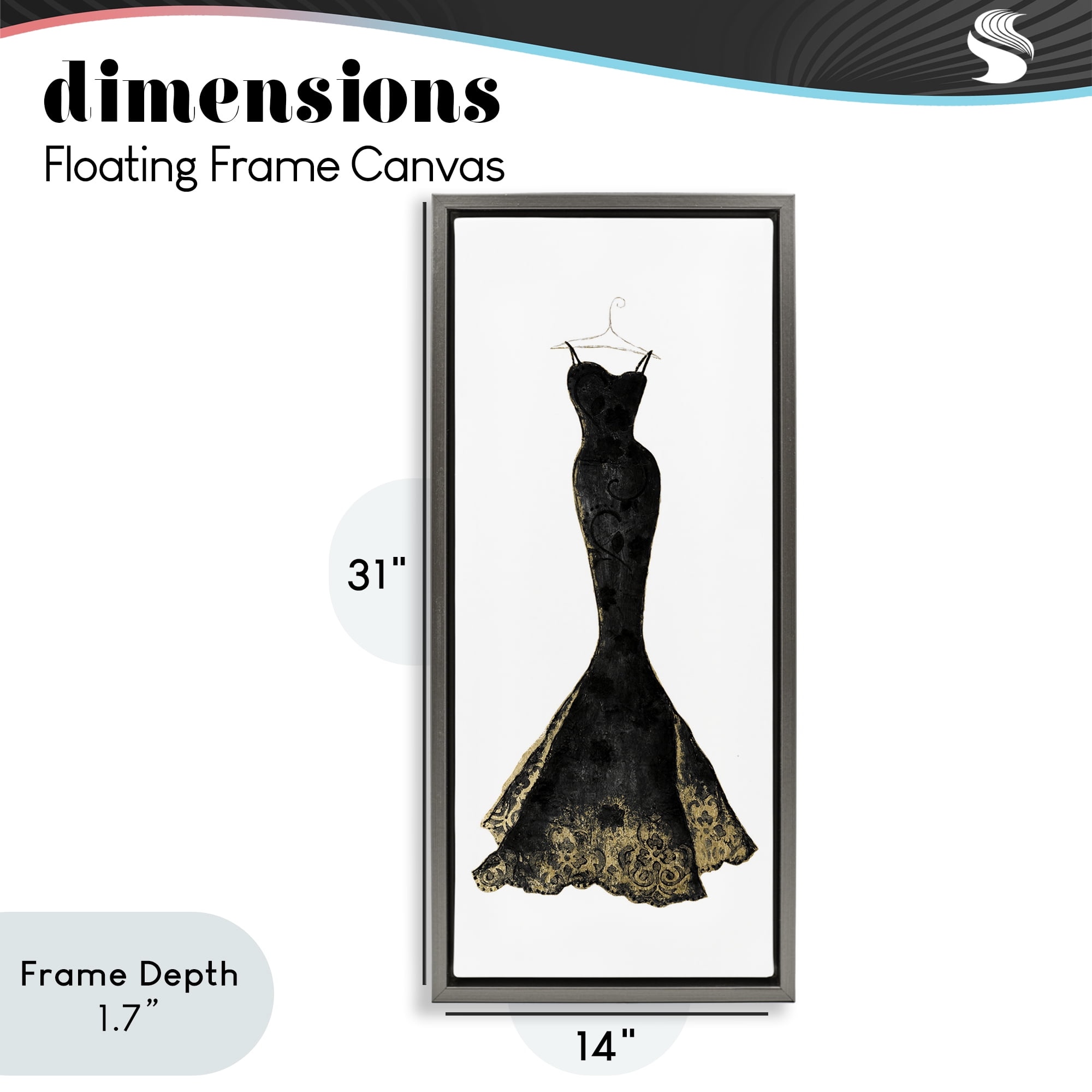 Stupell Industries Gilded Black Evening Gown Gray Framed Floater Canvas Wall Art, design by Janet Tava