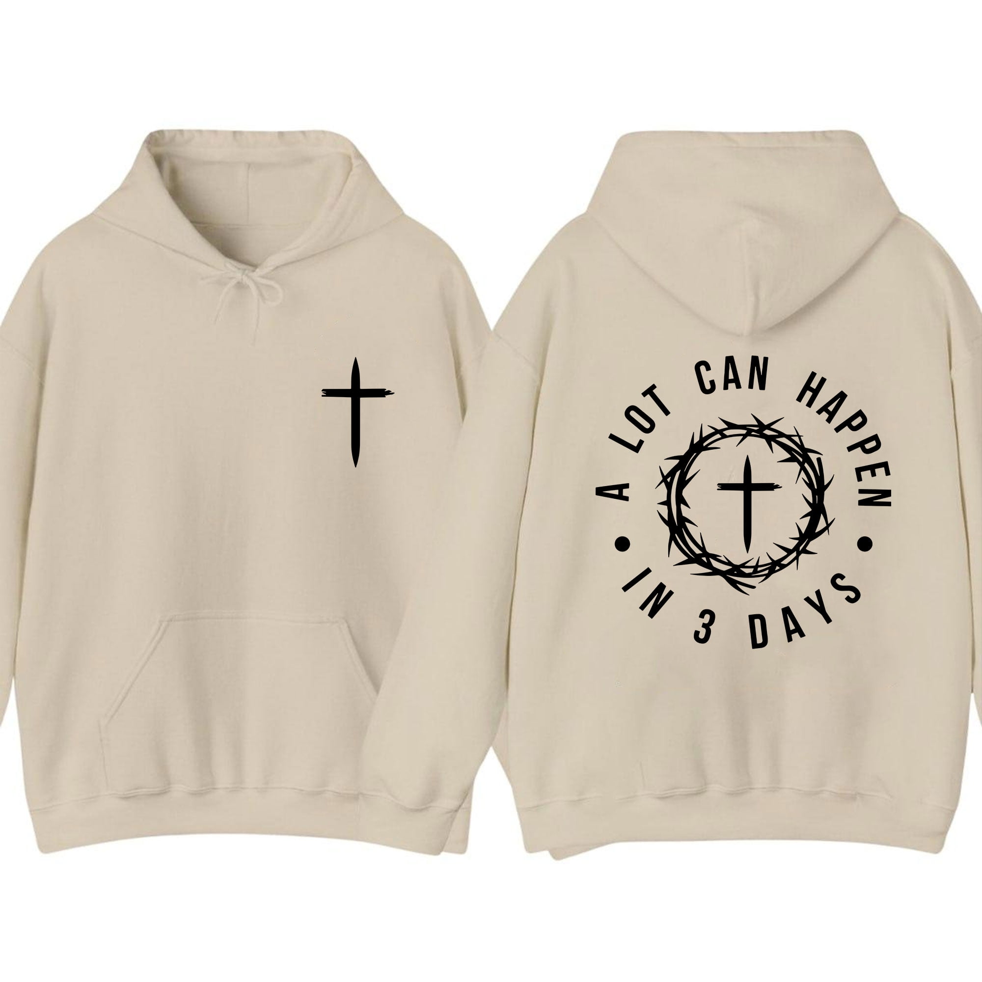Unisex Christian Hoodie, “A Lot Can Happen in 3 Days” Bible Verse Graphic Pullover, Jesus Easter Faith Hooded Sweatshirt for Men and Women, Sizes S–5XL