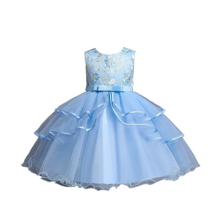 

Zlekejiko Kids Toddler Baby Girls Spring Summer Print Cotton Sleeveless Bow Tie Party Princess Dress Clothes Floral Dress Girls 3 Chambray Denim Dress