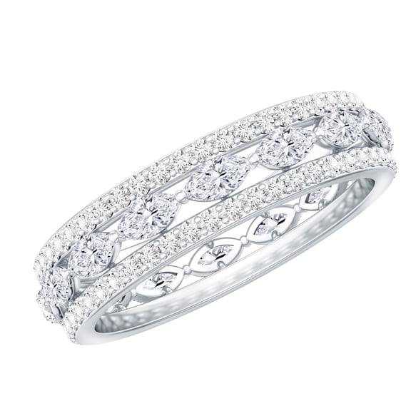 Rosec Jewels Lab Created Diamond Wedding Band for Women - 3 Row Diamond Band - EF-VS Quality, 925 Sterling Silver, US 4.00