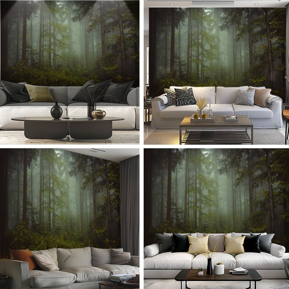 Peel and Stick Wallpaper Magic autumn forest romantic misty foggy landscape Modern Art Wall Mural Decor Self Adhesive and Removable 69in x 98in
