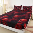 thumbnail image 4 of Homewish Spooky Halloween Skull Bed Sheets,Crimson Rose Pattern Full Size Sheets,Black Red,4pcs,1 Flat Sheet,1 Fitted Sheet and 2 Pillowcases, 4 of 6