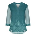 thumbnail image 3 of gakvbuo 3/4 Sleeve Tunics Tops For Womens Floral Blouses Shirts Double Layers V Neck Dressy Blouses Loose Fit Pleated Mesh Shirts, 3 of 4