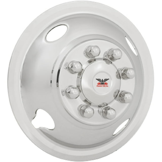 Phoenix USA Wheel Simulator GQ64F QuickLiner; Fits 16 Inch Diameter 8 Lug Dual Wheels; Polished; Stainless Steel; Snap-On; Set of 2; Includes Mounting Hardware; Does Not Fit Aluminum Wheels