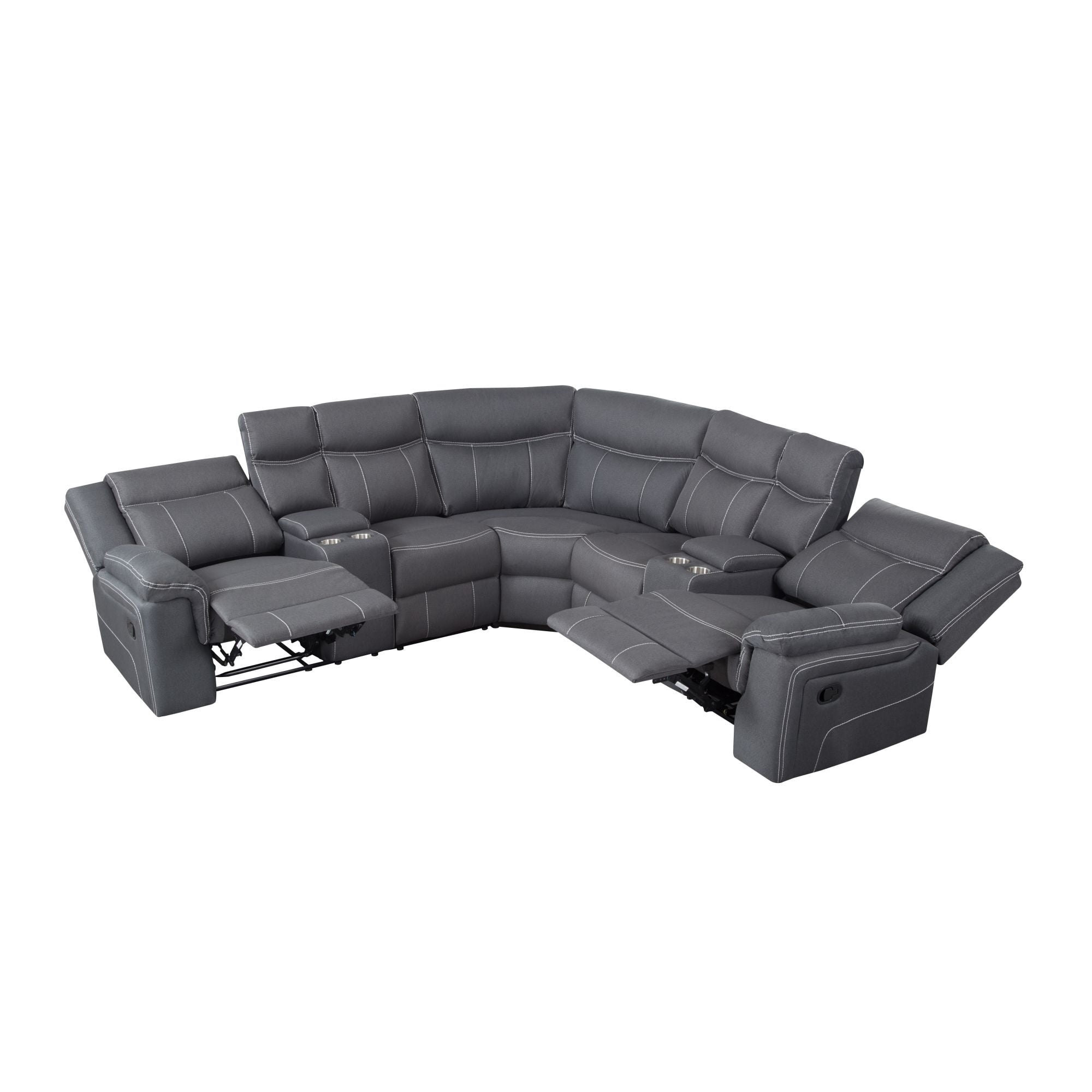Aukfa Sectional Sofa Couch,109" Manual Recliner Sofa Chairs with Storage Console for Living Room,Gray