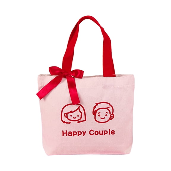 Luoshdecor Wedding Tote Bag,Happy Couple Candy Bags with Handle Reusable for Valentine Souvenirs Decor