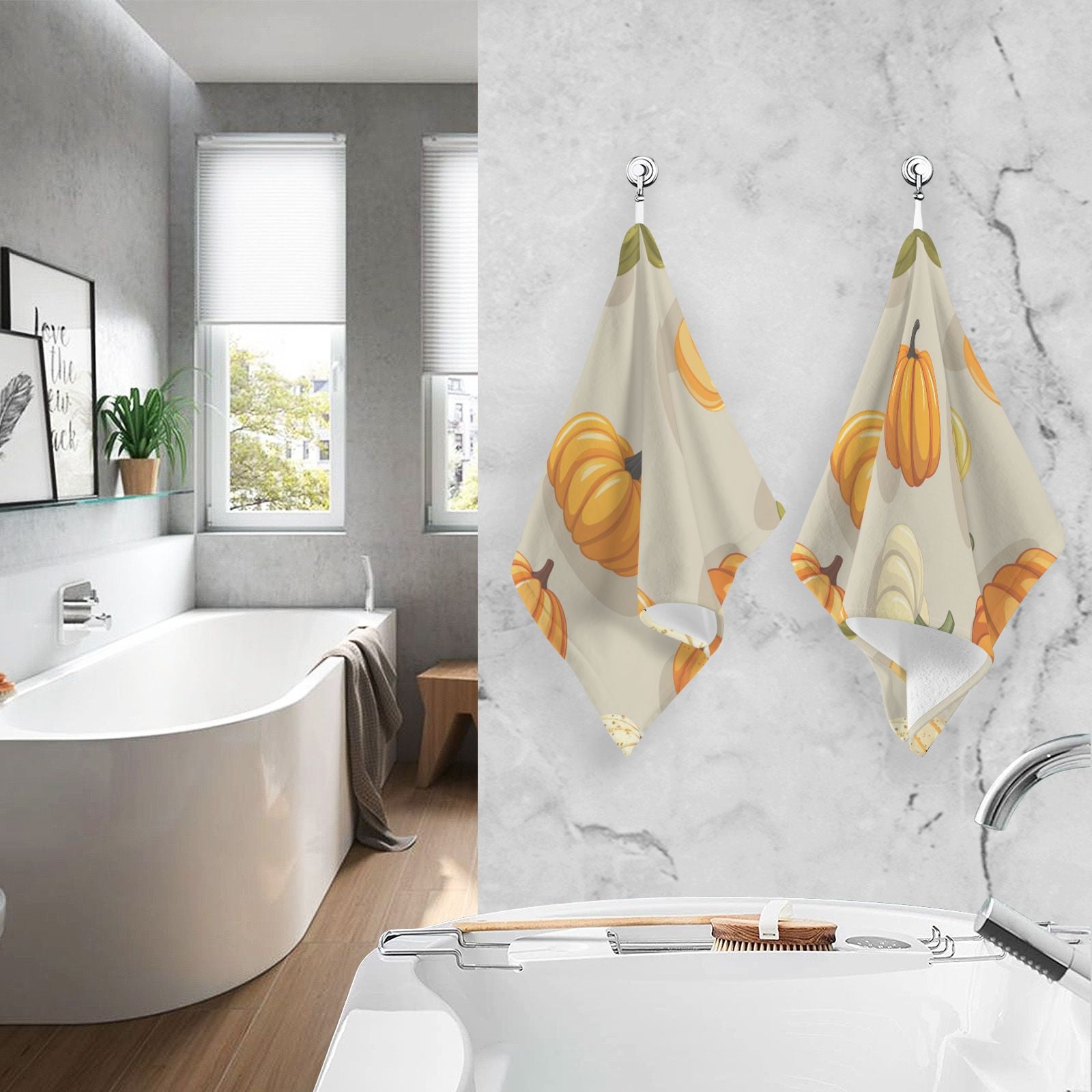 Cute Pumpkins Hand Towels Cotton Bath Towels Large Face Towels Absorbent for Bathroom 2 Packs