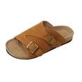 thumbnail image 3 of Domuza Women Double Buckle Slide Sandals, Adjustable Strap Cork Footbed Slip On Shoes, Comfortable Casual Summer Footwear Brown 7（EU-38）, 3 of 6