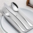 thumbnail image 4 of Juego de cubiertos de plata de 48 piezas con cuchillo para carne - Juego de cubiertos de acero inoxidable - Utensilios de plata brillantes con cuchillo de mesa/cucharas/tenedores para 8, 4 of 7