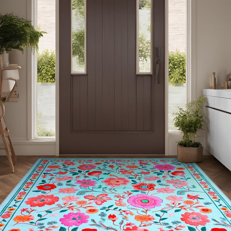 GUUCHA 8'x10'Area Rugs for Living Room Floral Print Rug Floor Carpet for Bedroom,Blue