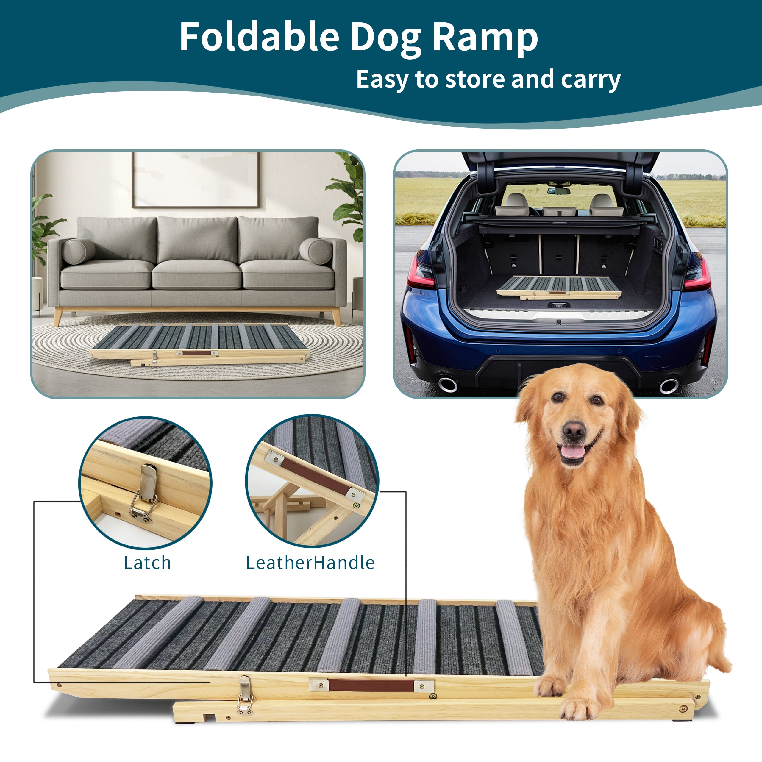 Upgraded Dog Ramp for Couch, 6 Adjustable Height 14'' to 25'', Portable Stable Pet Sofa Ramp with Non-Slip Pad, Anti-Slip Pet Stairs Ramp for Small Dogs, Elderly & Injured Pets