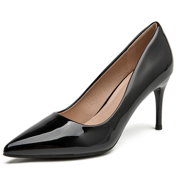 DADAWEN Women's Pumps Stiletto Heels Pointed Toe Black Wedding Dressy Shoes 7 US