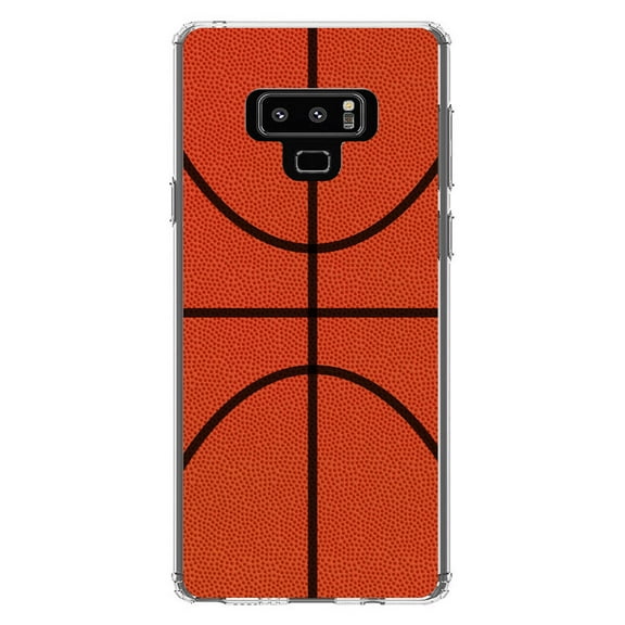 DistinctInk Clear Shockproof Hybrid Case for Samsung Galaxy Note 9 - TPU Bumper, Acrylic Back, Tempered Glass Screen Protector - Basketball Drawing - Basketball