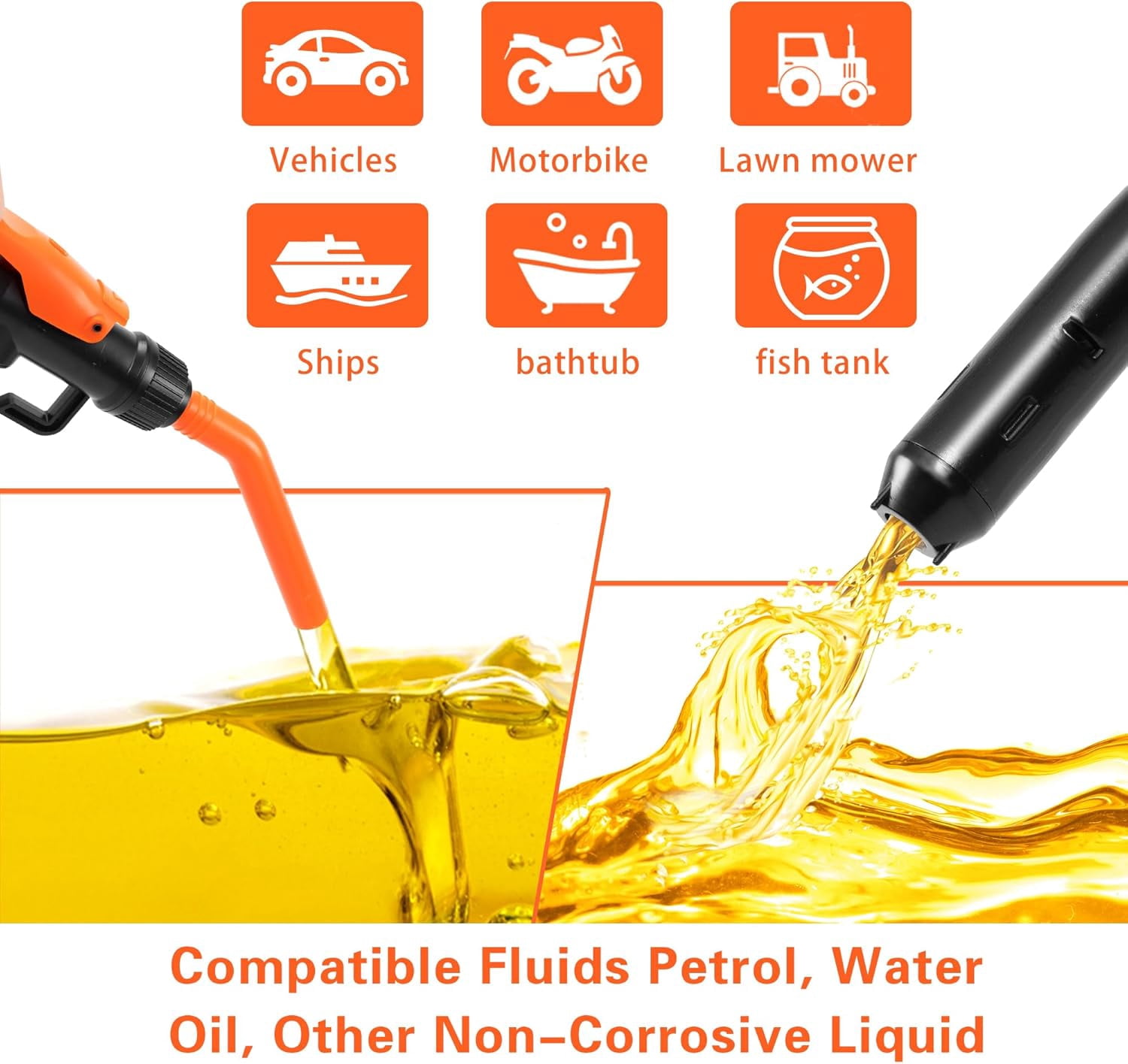 Fuel Transfer Pump To 2.8 GPM Portable Battery Powered Pump for Gas  Hand Fuel Pump Gasoline Mechanical Fuel Pumps Universal Fit Gas Pump for Gas Fuel Oil Diesel Water (Orange Red)