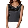 thumbnail image 5 of Amzcrzy Women's Satin Camisole Tank Tops Lace Silk Satin Pajama Tank Tops Floral V Neck Soft Spaghetti Strap Loose Sleepwear M-4XL, 5 of 6