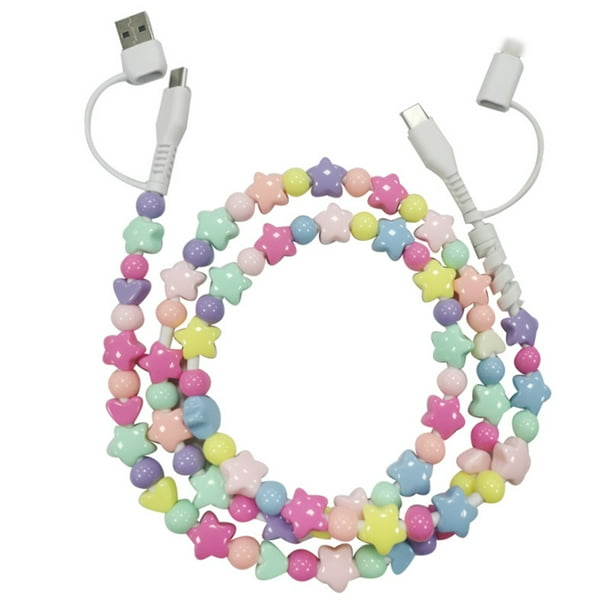 Methold Cables de carga rápida USB C con cuentas de colores para mujeres amantes del estilo. Cable anti-USB 4 en 1. Teléfono y Comunicación tipo+3 1 metro