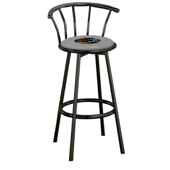 The Furniture King Bar Stool Black Metal with a Car, Train, or Truck Themed Decal (Muscle Cars Pink Slip-Gray)