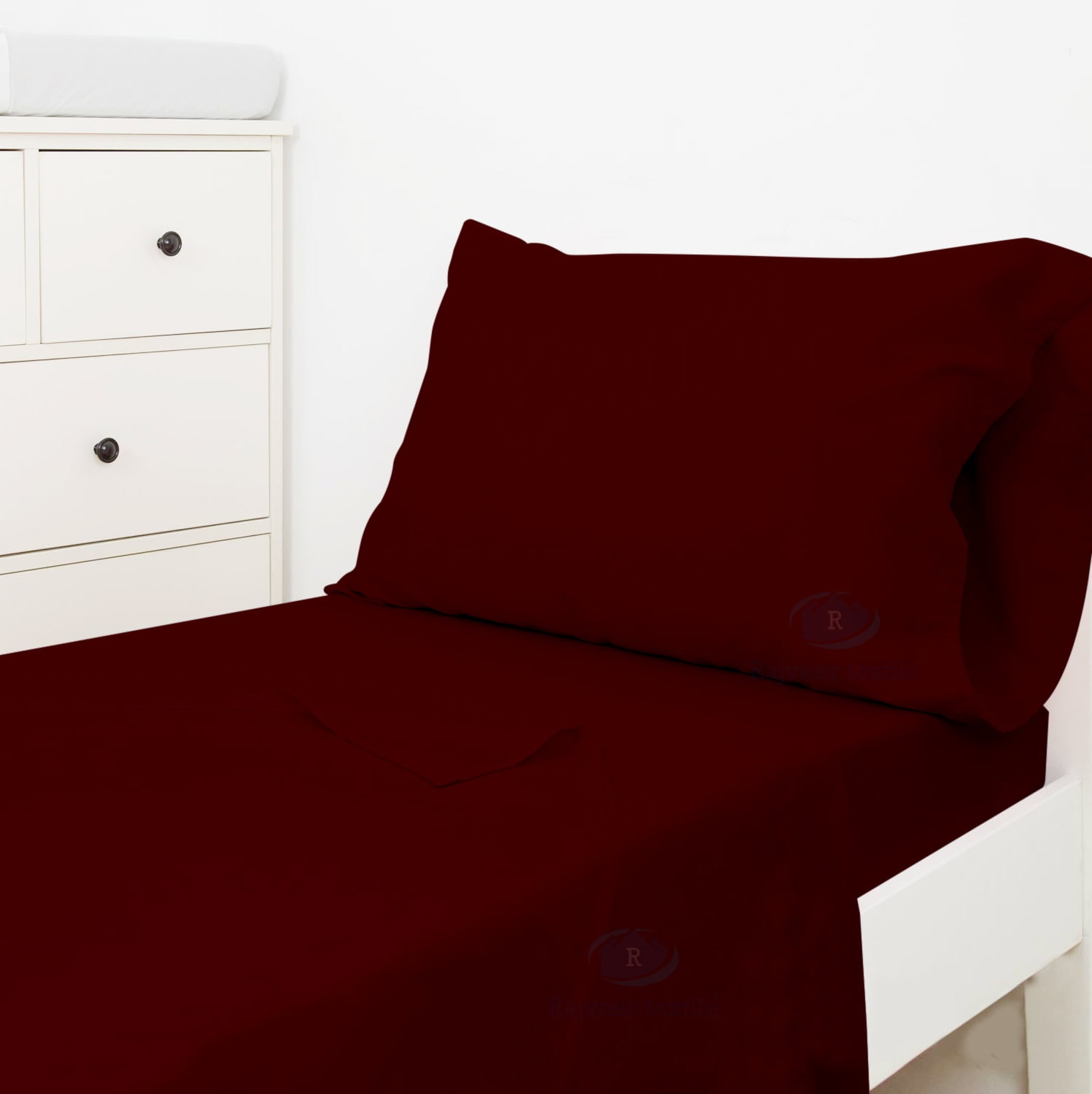 Egyptian Cotton 3-Piece Toddler Bedding Set Includes Crib Mattress Sheet Upto 8" Deep Pocket, Flat Sheet and Envelope Pillowcase, Silky Soft, Breathable and Lightweight, Burgundy Color