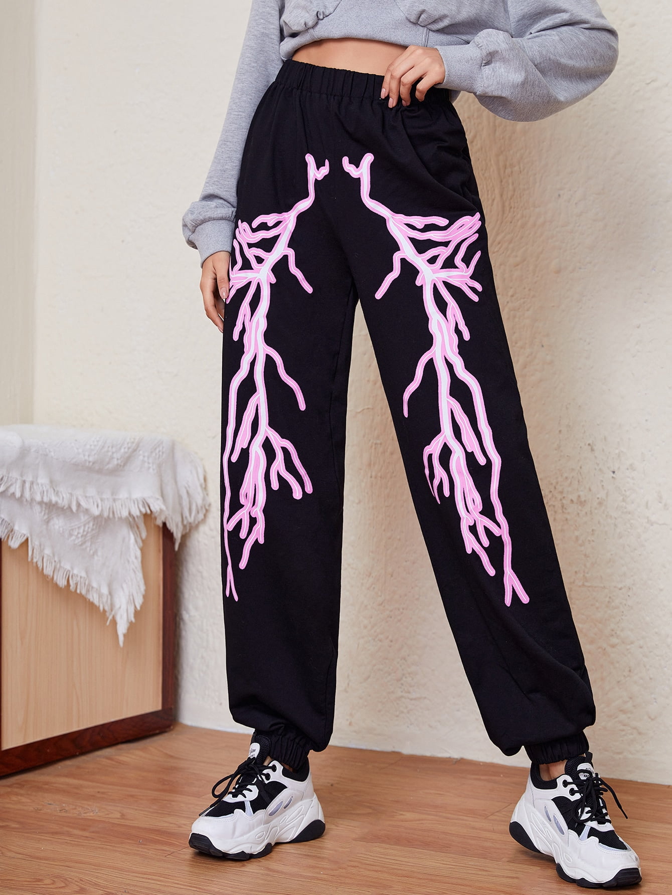 Women's Lightning Print Elastic Waist 