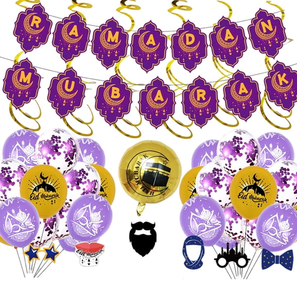 Globos decorativos Sunnimix para fiestas telón de fondo de Eid Mubarak Púrpura Dorado