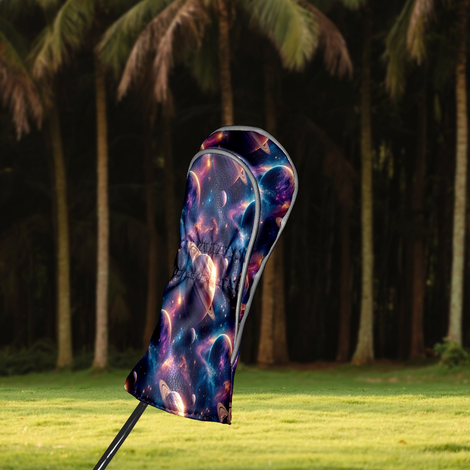 Golf Club Covers, Blue Cosmic Planets Premium PU Leather Driver Hybrid Putter Head Covers with Velvet Lining, Waterproof Golf Gifts for Men Women