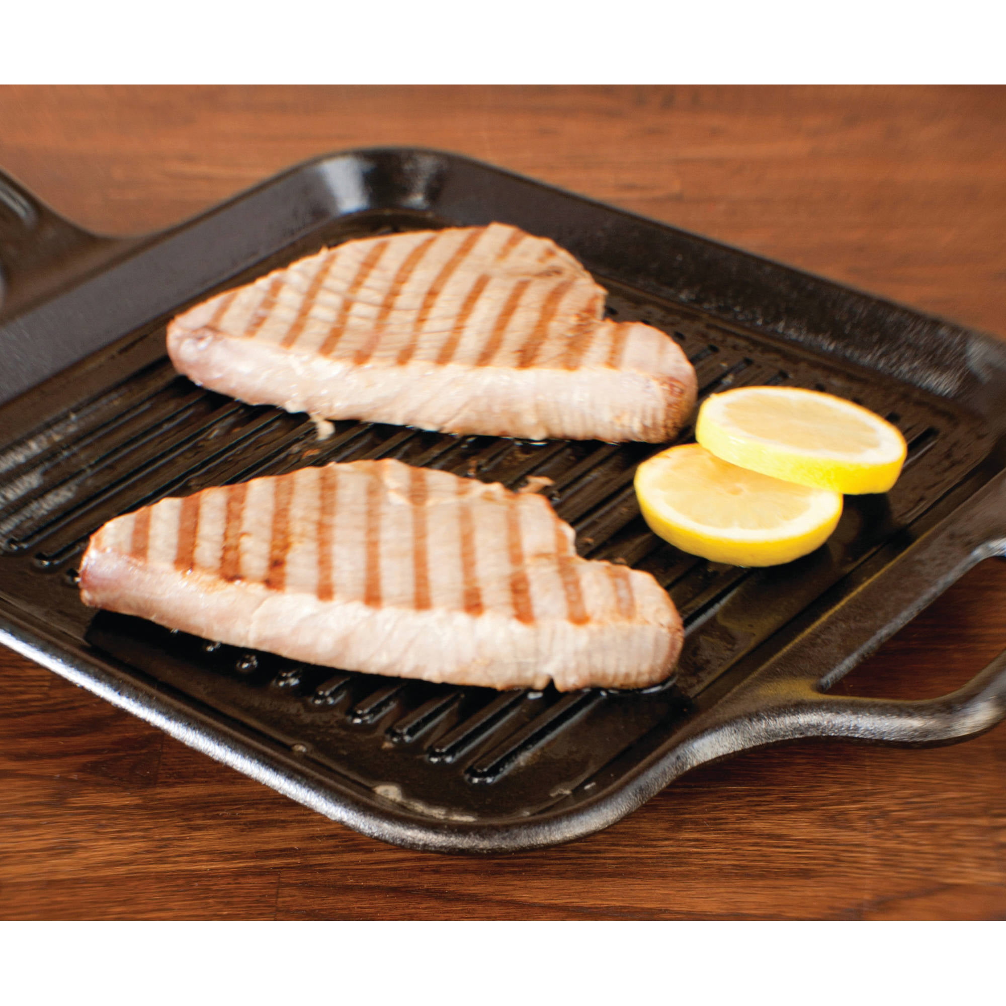 Country Living Enameled Cast Iron Square Griddle Grill Pan with Ridges, Helper Handle and Pouring Spouts for Easy Draining, Indoor Grilling Skillet
