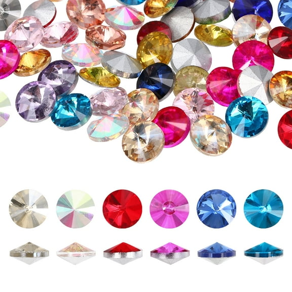 Uxcell Pointed Back Rhinestones, 100 Pcs 8mm Round Glass Rhinestone Faceted Crystal Gems for Nail Arts Crafts (Mixed Colors)
